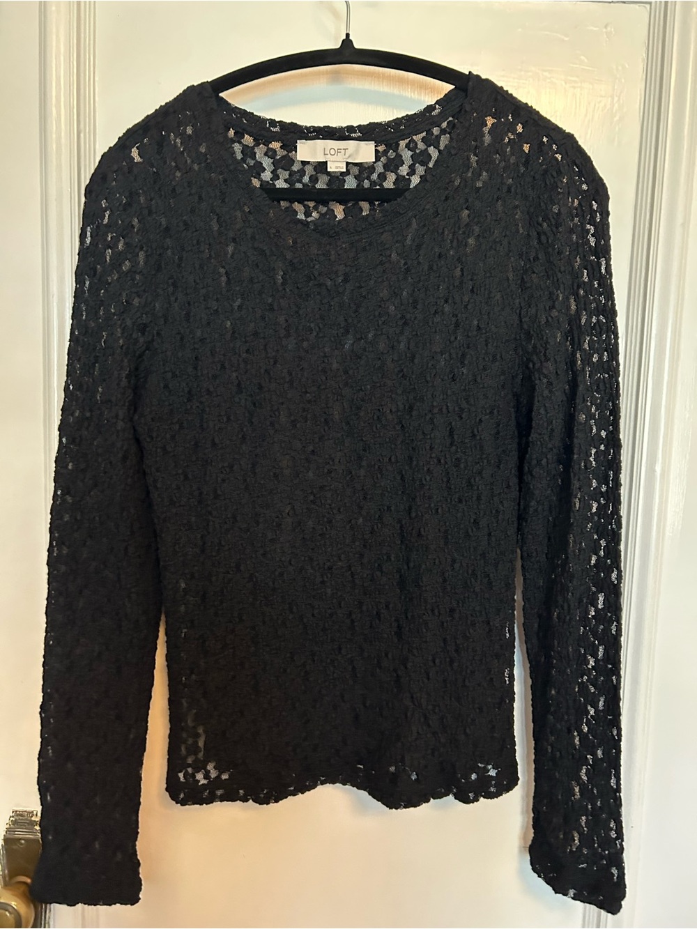 LOFT Black Floral Lace Long Sleeve Tee